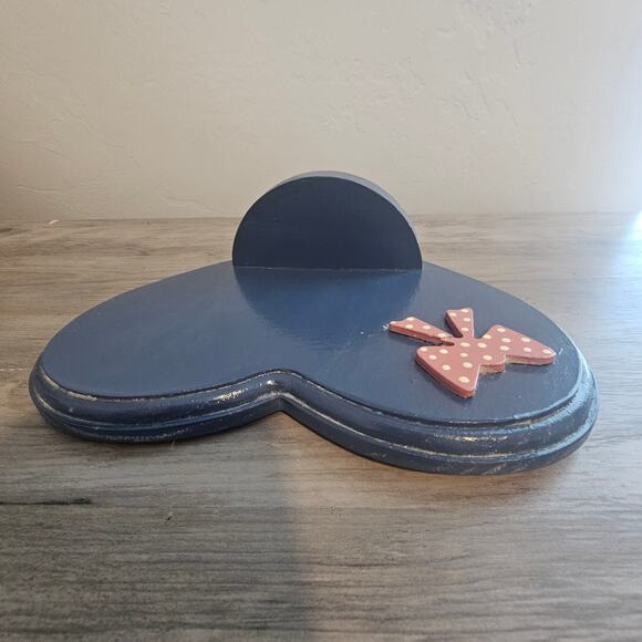 Vintage Wood Heart Bow Shelf Wall Mount Blue Pink 80s Cottage Coquette Decor - Picture 4 of 9